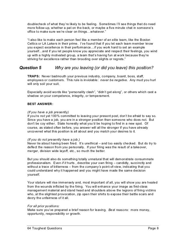 reason for leaving job answer