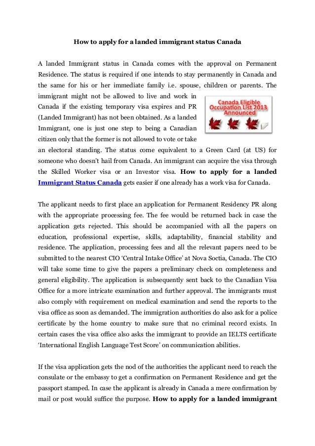 How To Apply For A Landed Immigrant Status Canada How To Apply For A Landed Immigrant Status Canada
