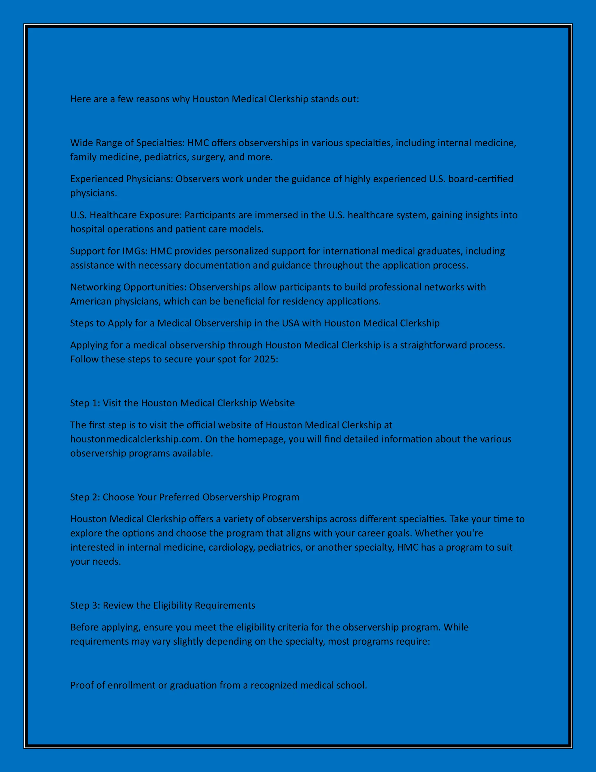 How to Apply for a Medical Observership in the USA 2025 with Houston