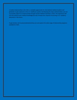 How to Apply for a Medical Observership in the USA 2025 with Houston