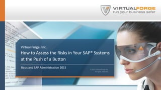 Virtual Forge, Inc.
How to Assess the Risks in Your SAP® Systems
at the Push of a Button
Basis and SAP Administration 2015
 