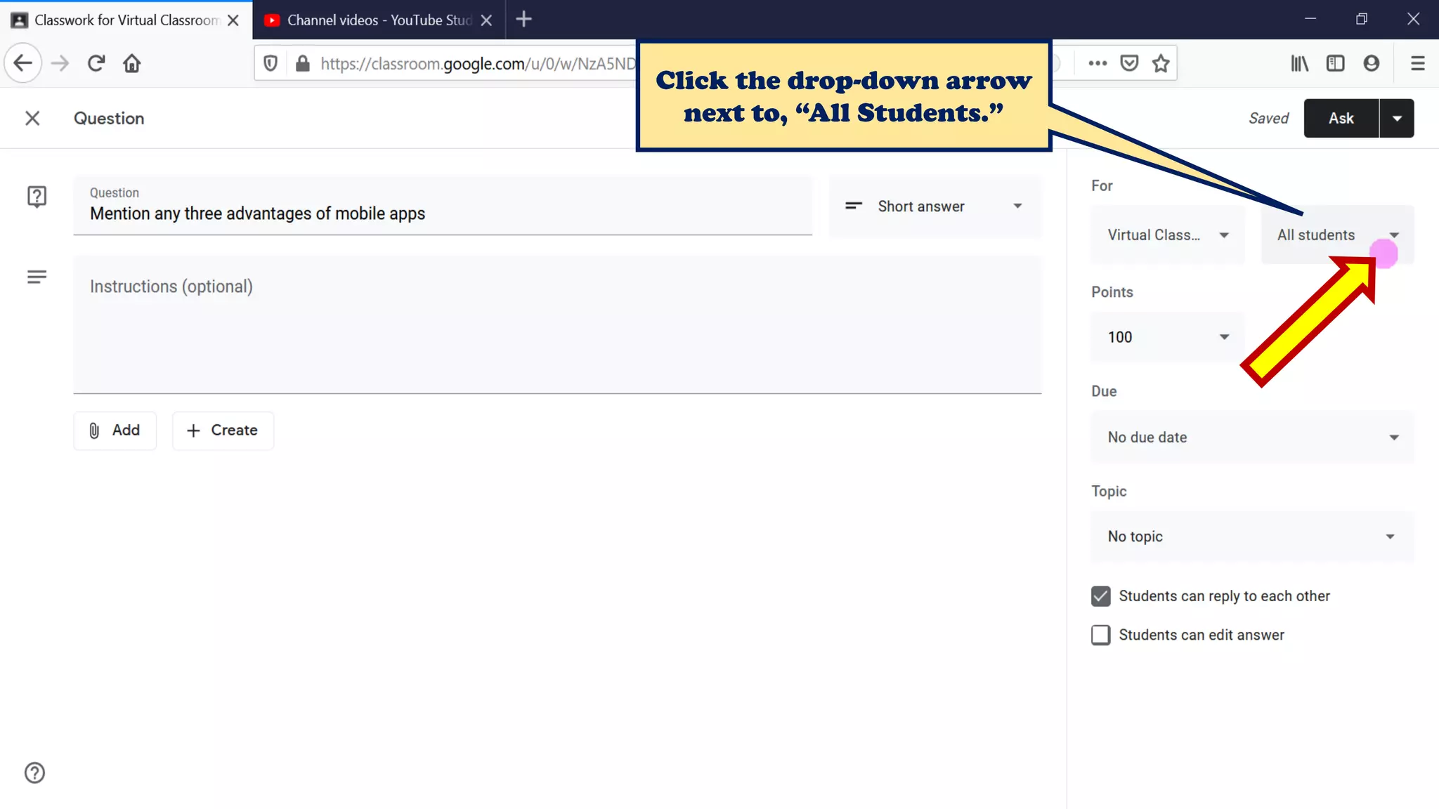 Click the drop-down arrow
next to, “All Students.”
