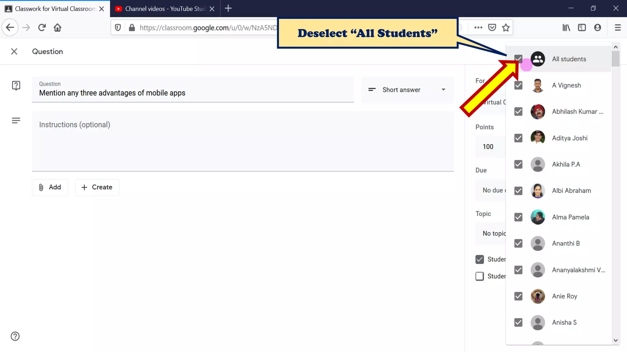 Deselect “All Students”