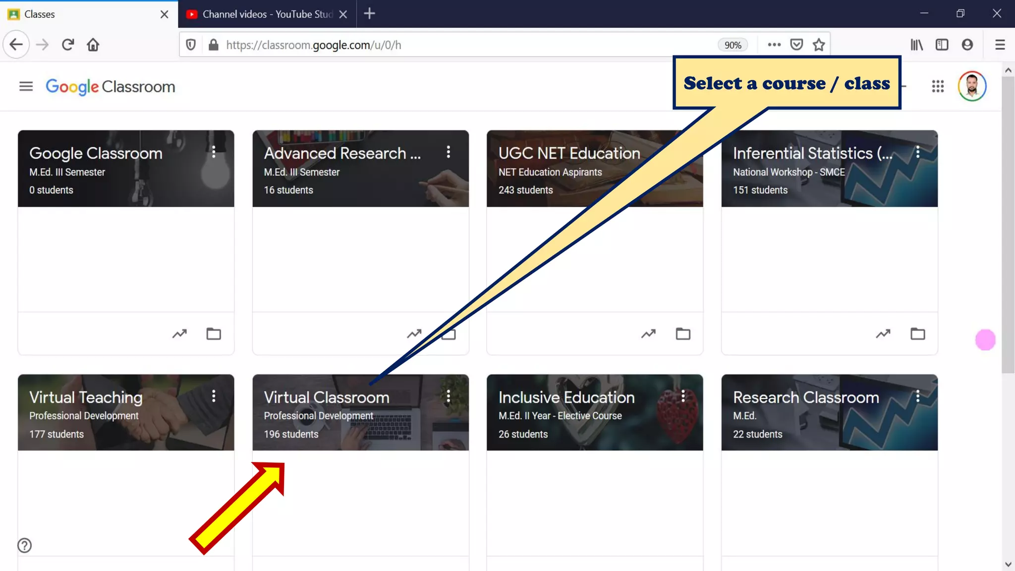 Select a course / class