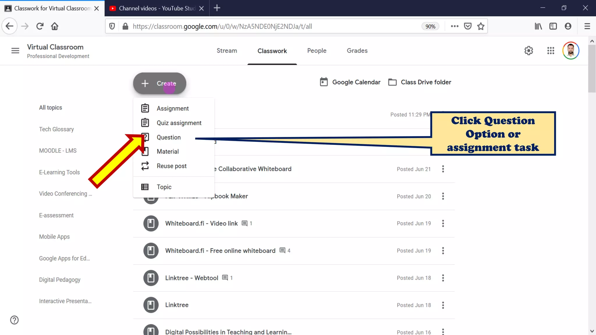 Click Question
Option or
assignment task