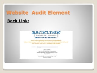 Website Audit Element 
Back Link: 
 