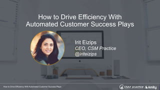 How to Drive Efficiency With
Automated Customer Success Plays
Irit Eizips
CEO, CSM Practice
@iriteizips
How to Drive Efficiency With Automated Customer Success Plays
 