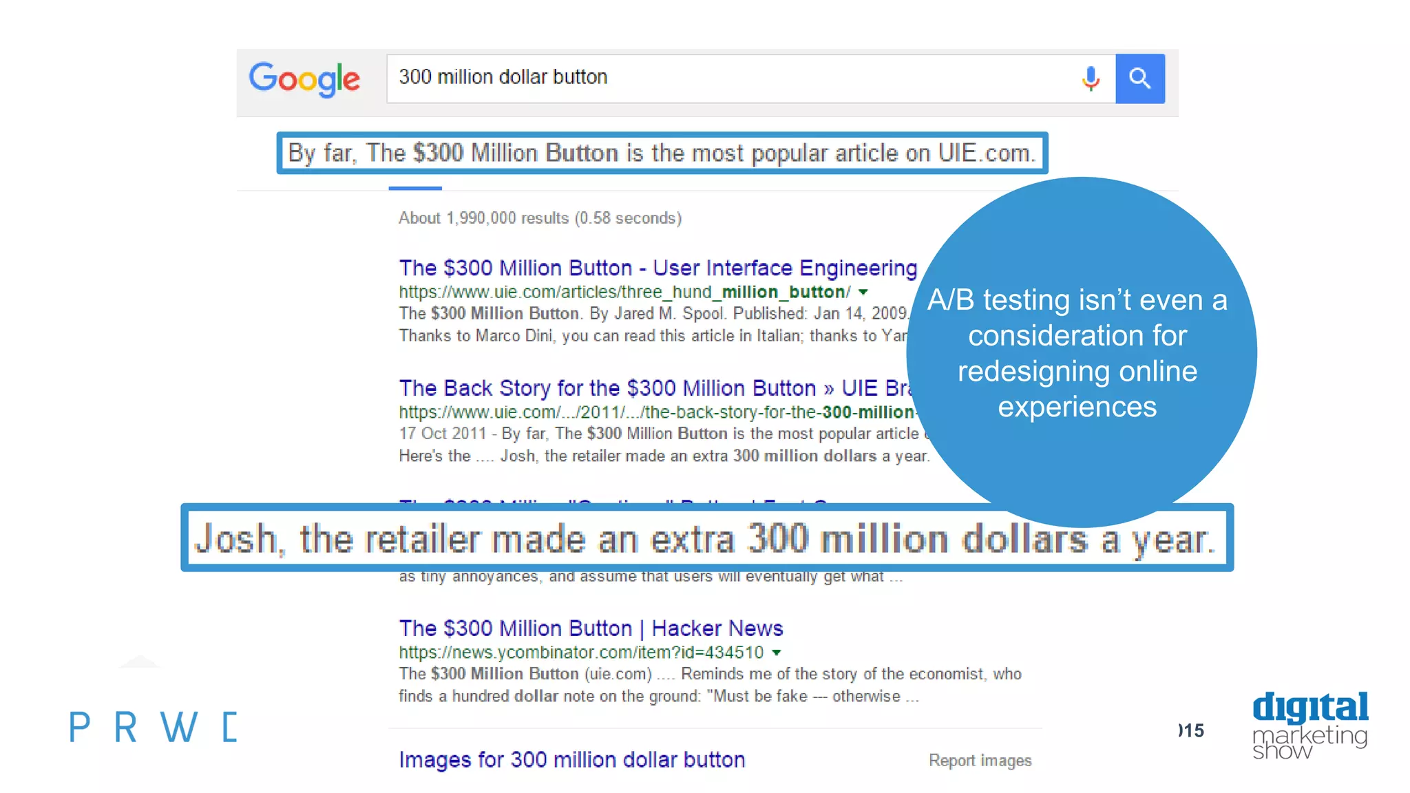 @paulrouke #DMS2015
A/B testing isn’t even a
consideration for
redesigning online
experiences
 