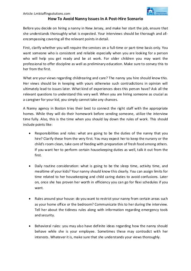 How To Avoid Nanny Issues In A Post Hire Scenario How To Avoid Nanny Issues In A Post Hire Scenario