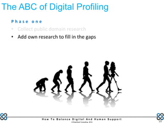 H o w T o B a l a n c e D i g i t a l A n d H u m a n S u p p o r t
© Brainfood Consulting 2016 15
P h a s e o n e
• Collect public domain research
• Add own research to fill in the gaps
The ABC of Digital Profiling
 