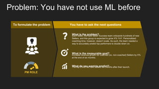 Problem: You are already using ML
To formulate the problem You have to ask the next questions
What is the problem?
What is...