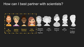 How can I best partner with scientists?
Treat your ML project as a partnership
“A PM from an ML project I worked on basica...