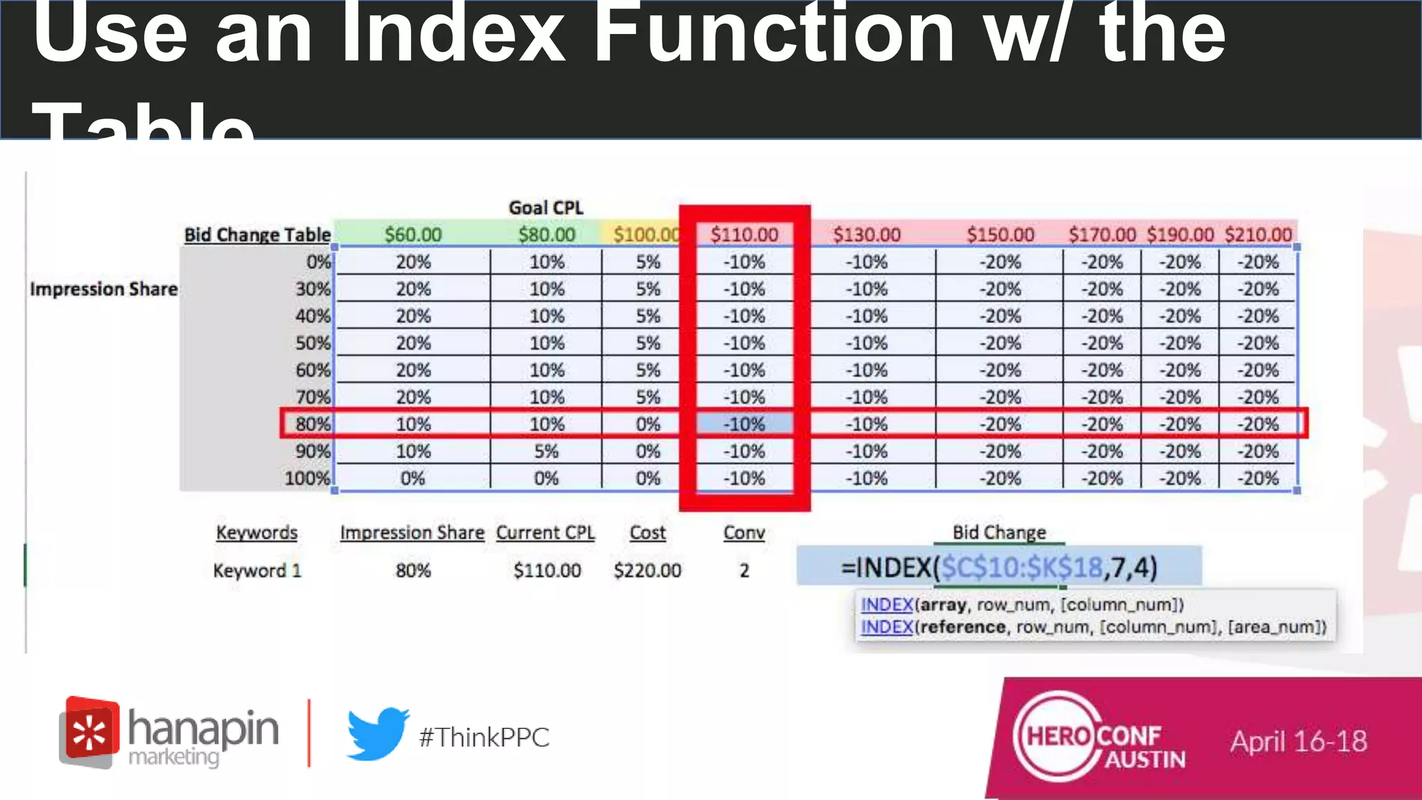 Use an Index Function w/ the
Table
 