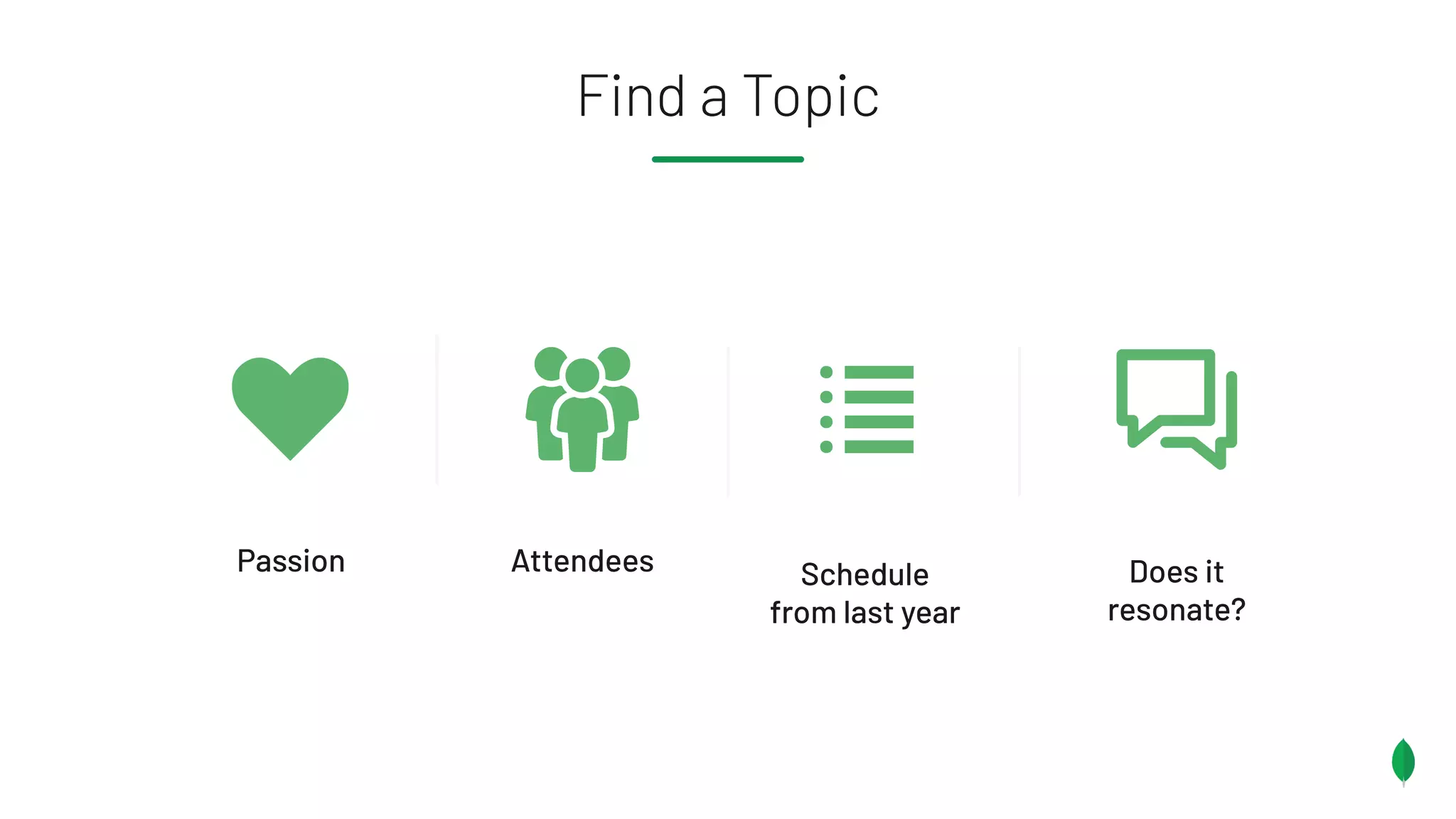 Schedule
from last year
Does it
resonate?
Find a Topic
AttendeesPassion
 