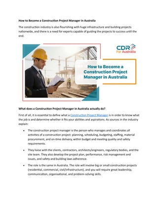 How to Become a Construction Project Manager in Australia | PDF