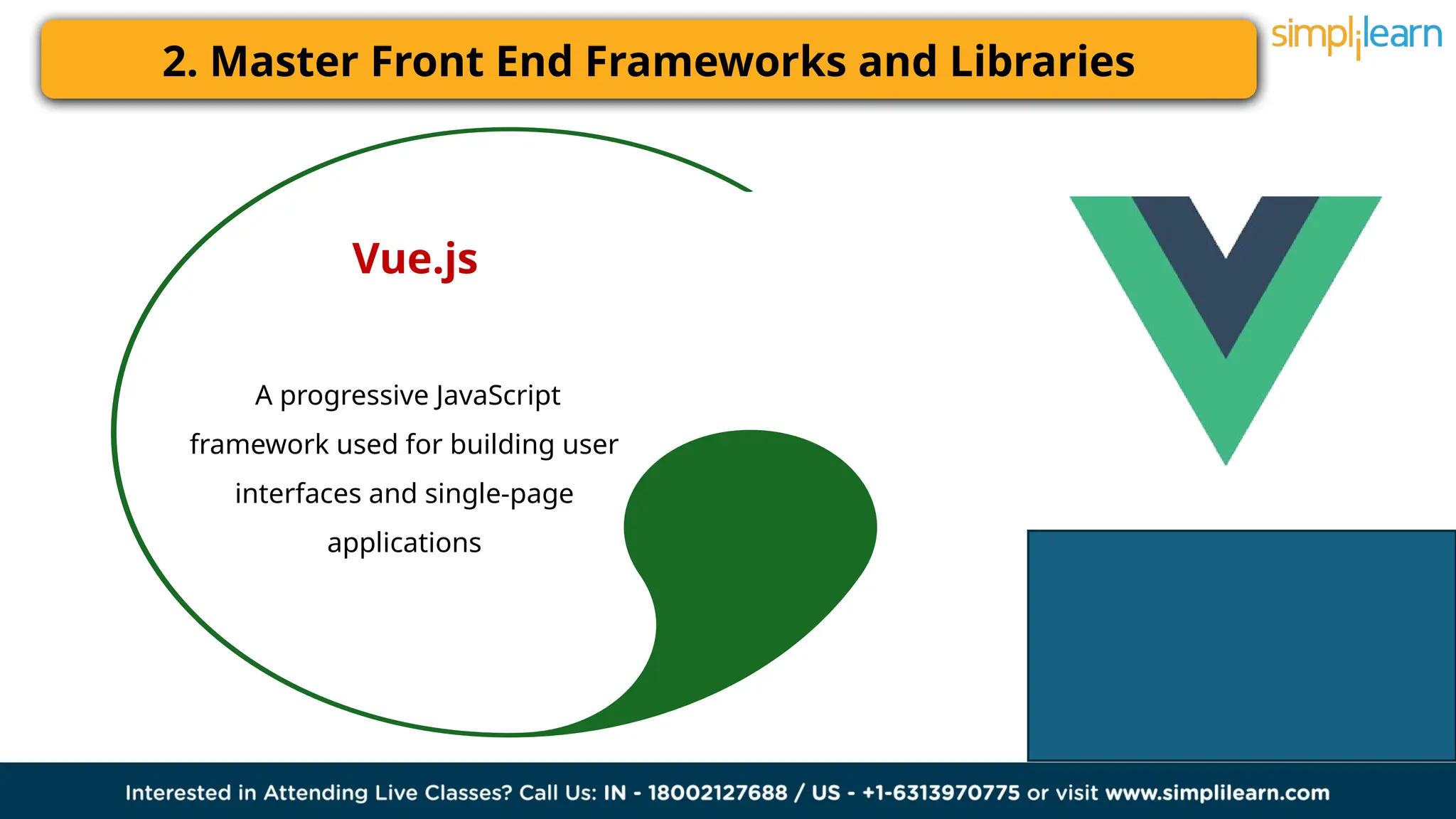 2. Master Front End Frameworks and Libraries
Vue.js
A progressive JavaScript
framework used for building user
interfaces and single-page
applications
 