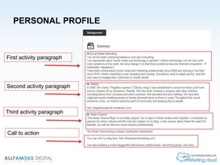 PERSONAL PROFILE
First activity paragraph
Second activity paragraph
Third activity paragraph
Call to action
 