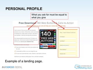 PERSONAL PROFILE
Example of a landing page.
What you ask for must be equal to
what you give
 