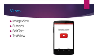 Views
 ImageView
 Buttons
 EditText
 TextView
 