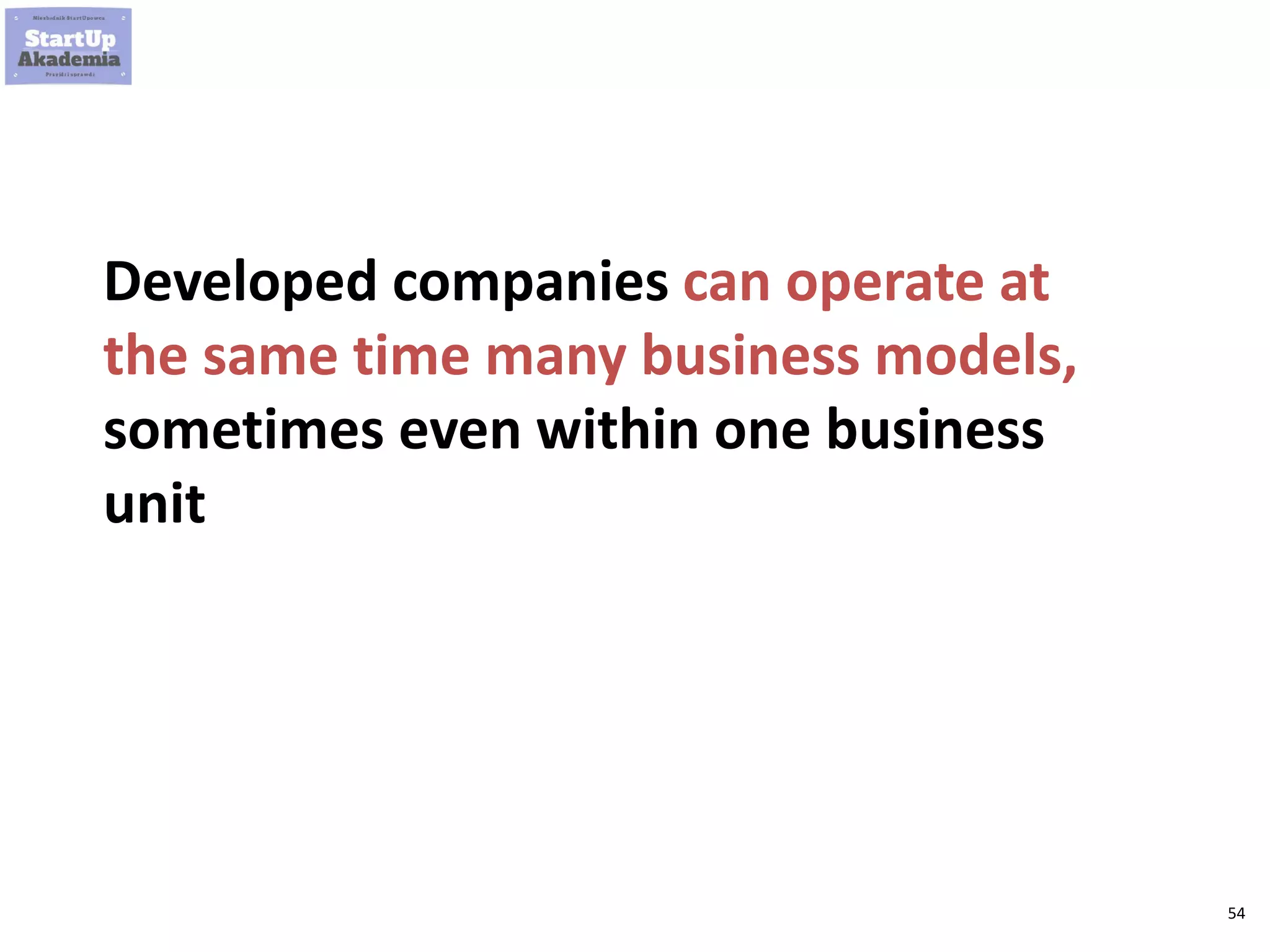 54
Business models
 
