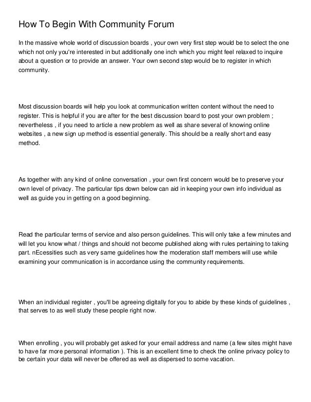 How To Begin With Community Forum S