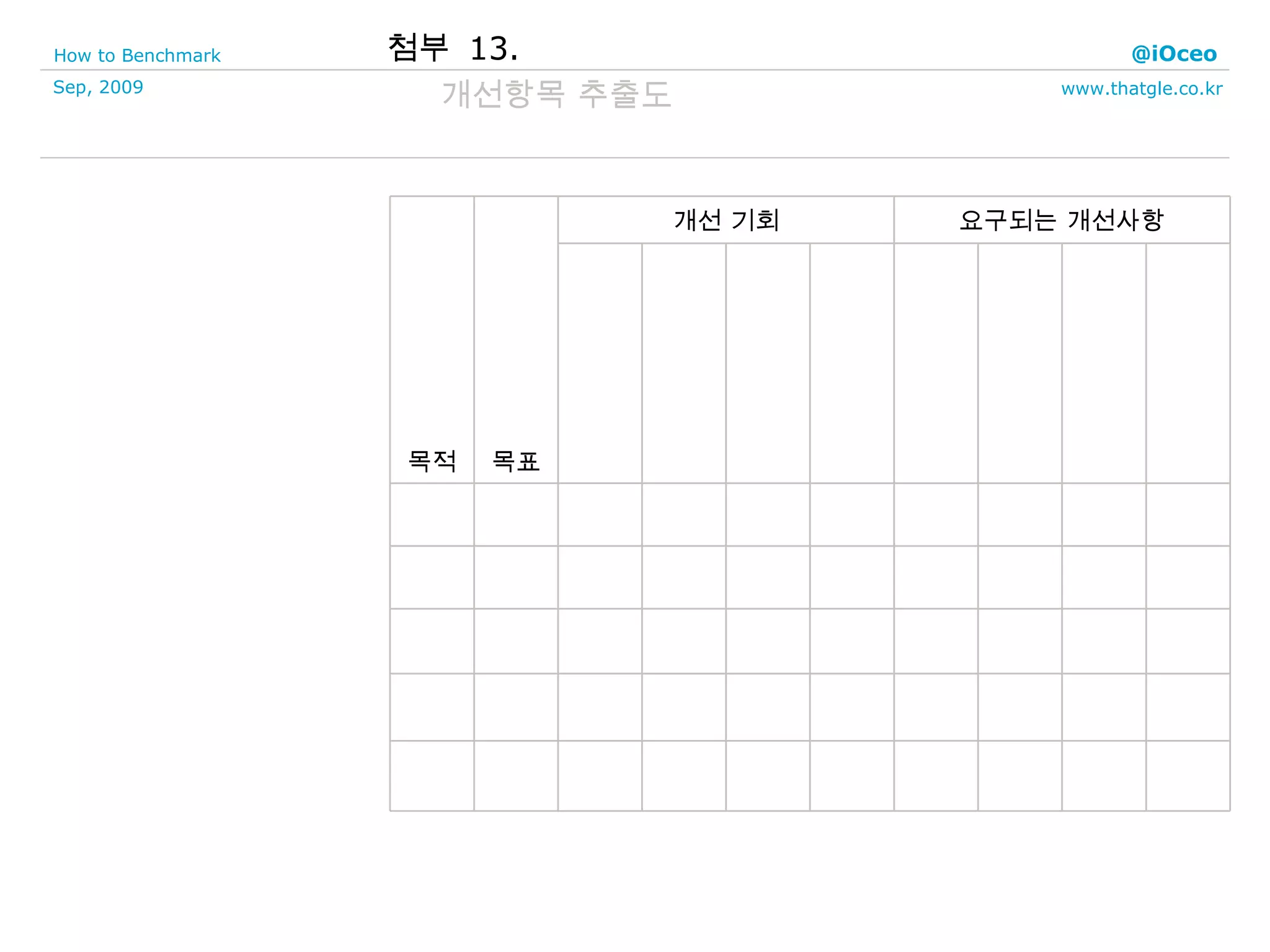 첨부  13. 개선항목 추출도 요구되는 개선사항 개선 기회 목표 목적 