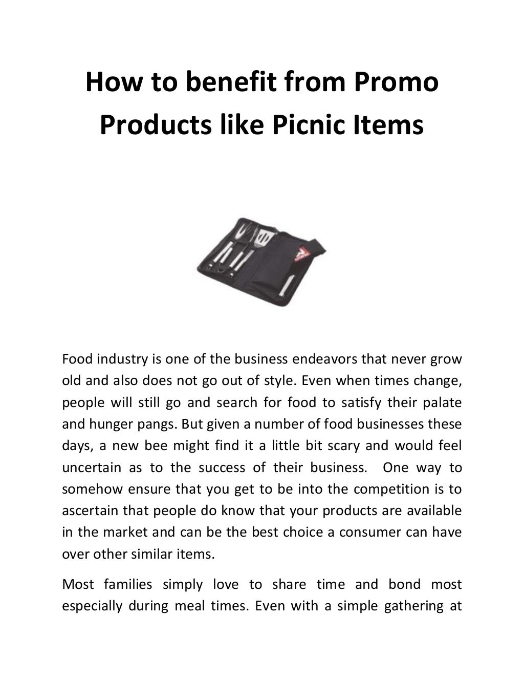 How to benefit from promo products like picnic items