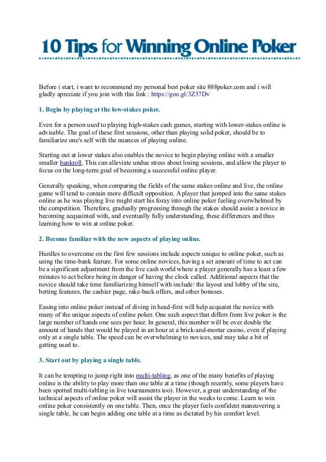 10 Tips for Winning Online Poker
