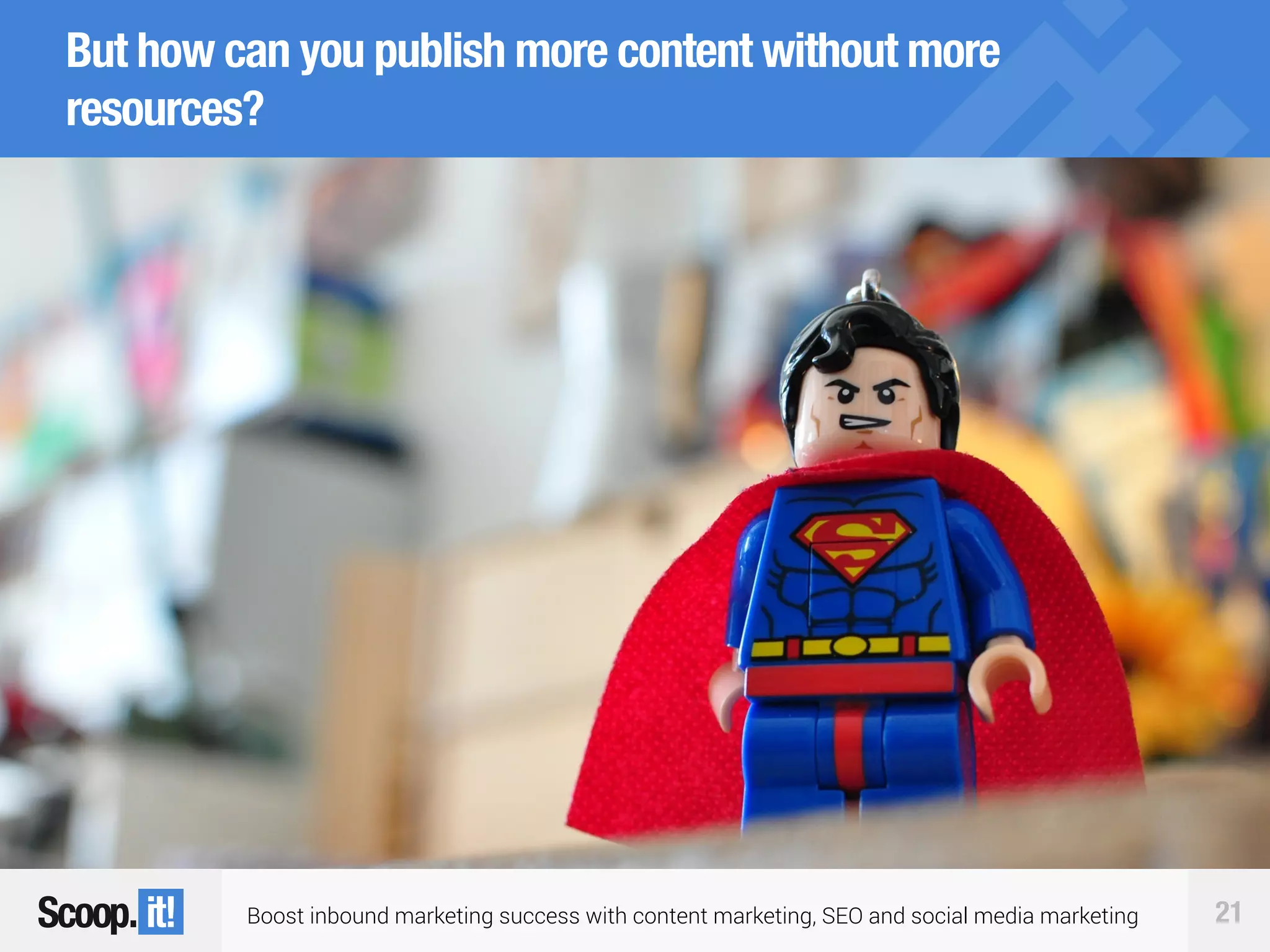 Boost inbound marketing success with content marketing, SEO and social media marketing 21
But how can you publish more content without more
resources?
 