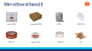 पैशकूं ग मटेरियल जो रिक्वायडड हैं
ब्ाूंड का पॉलीबैग
ब्ाूंड का टेप
Corrugated ब्ाूंड बॉक्स
Fragile टेप स्टीकि
बबल िैप
टिाूंसपेिेंट टेप एूं गल
टिाूंसपेिेंट पाउच
 