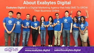 About Exabytes Digital
Exabytes Digital is a Digital Marketing Agency that help SME To GROW
Their Business Online.
 