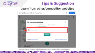Tips & Suggestion
Learn from other/competitor websites
Source: https://search.google.com/structured-data/testing-tool
 