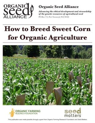 How to Breed Sweet Corn for Organic Agriculture www.seedalliance.org 
How to Breed Sweet Corn 
for Organic Agriculture 
Organic Seed Alliance 
Advancing the ethical development and stewardship 
of the genetic resources of agricultural seed 
PO Box 772, Port Townsend, WA 98368 
This publication was made possible through a grant from Organic Farming Research Foundation and Seed Matters  