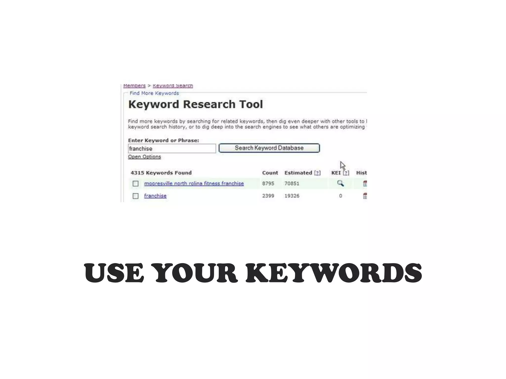 USE YOUR KEYWORDS