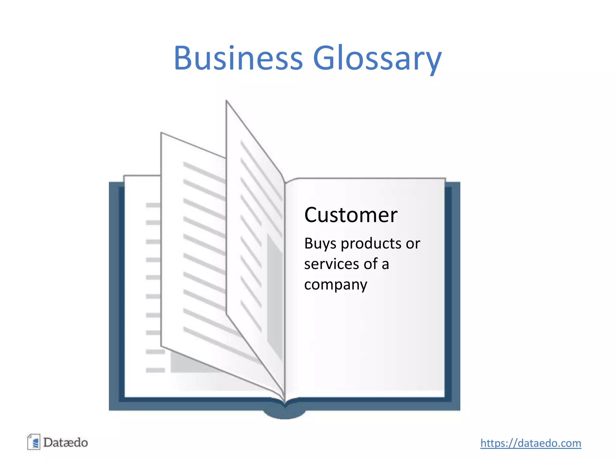 Business Glossary
Customer
Buys products or
services of a
company
https://dataedo.com
 