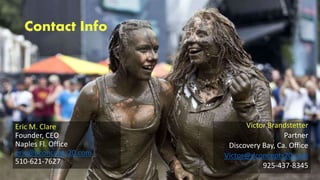 Contact Info
Eric M. Clare
Founder, CEO
Naples Fl. Office
eric@dconcepts20.com
510-621-7627
Victor Brandstetter
Partner
Discovery Bay, Ca. Office
Victor@dconcepts20.com
925-437-8345
 