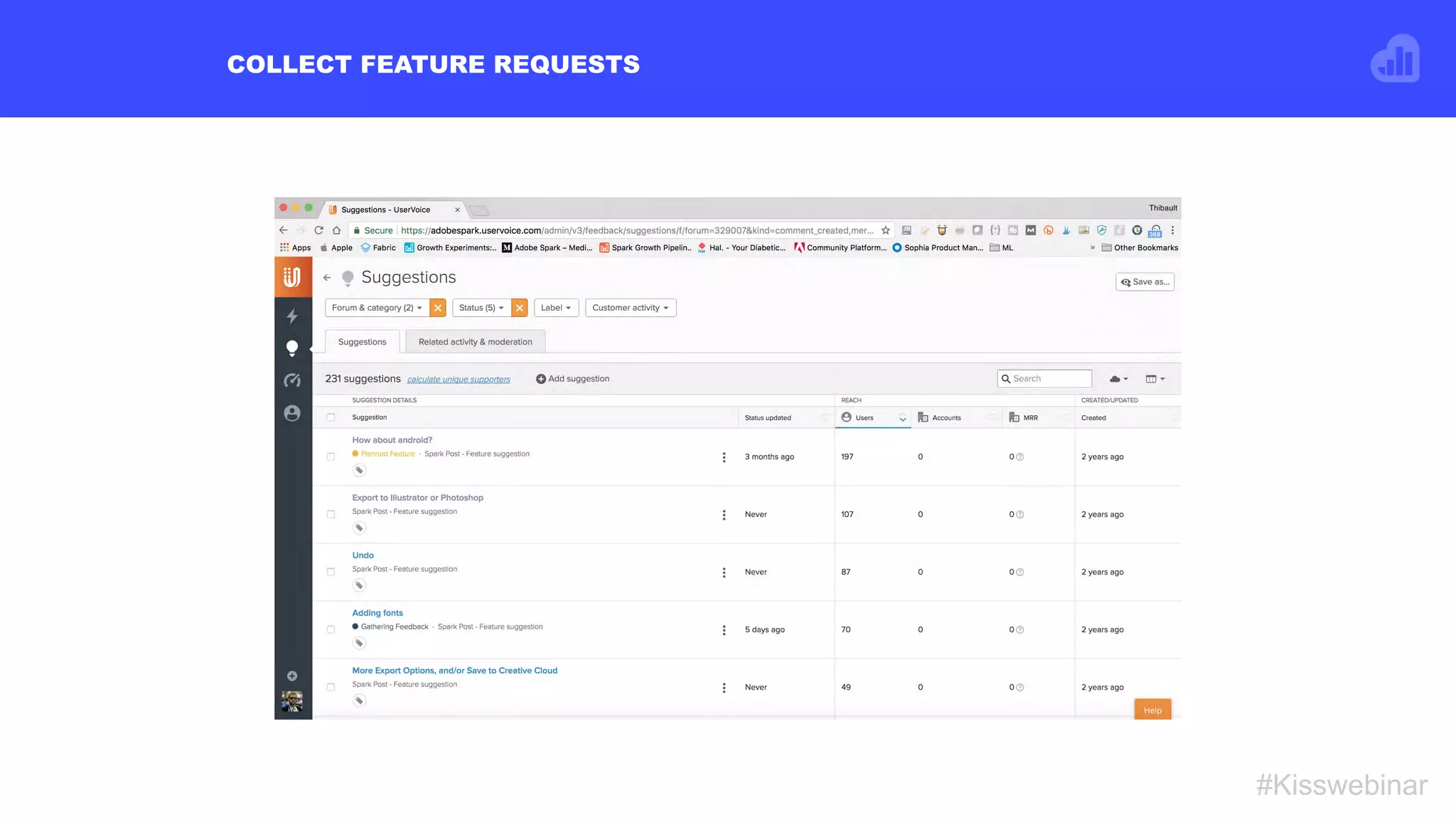 COLLECT FEATURE REQUESTS
#Kisswebinar
 
