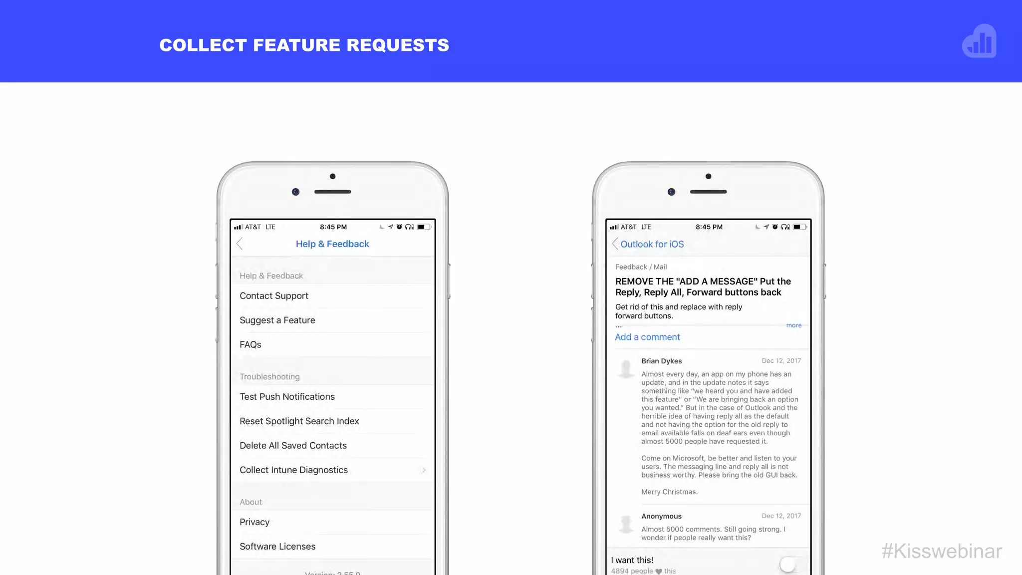 COLLECT FEATURE REQUESTS
#Kisswebinar
 