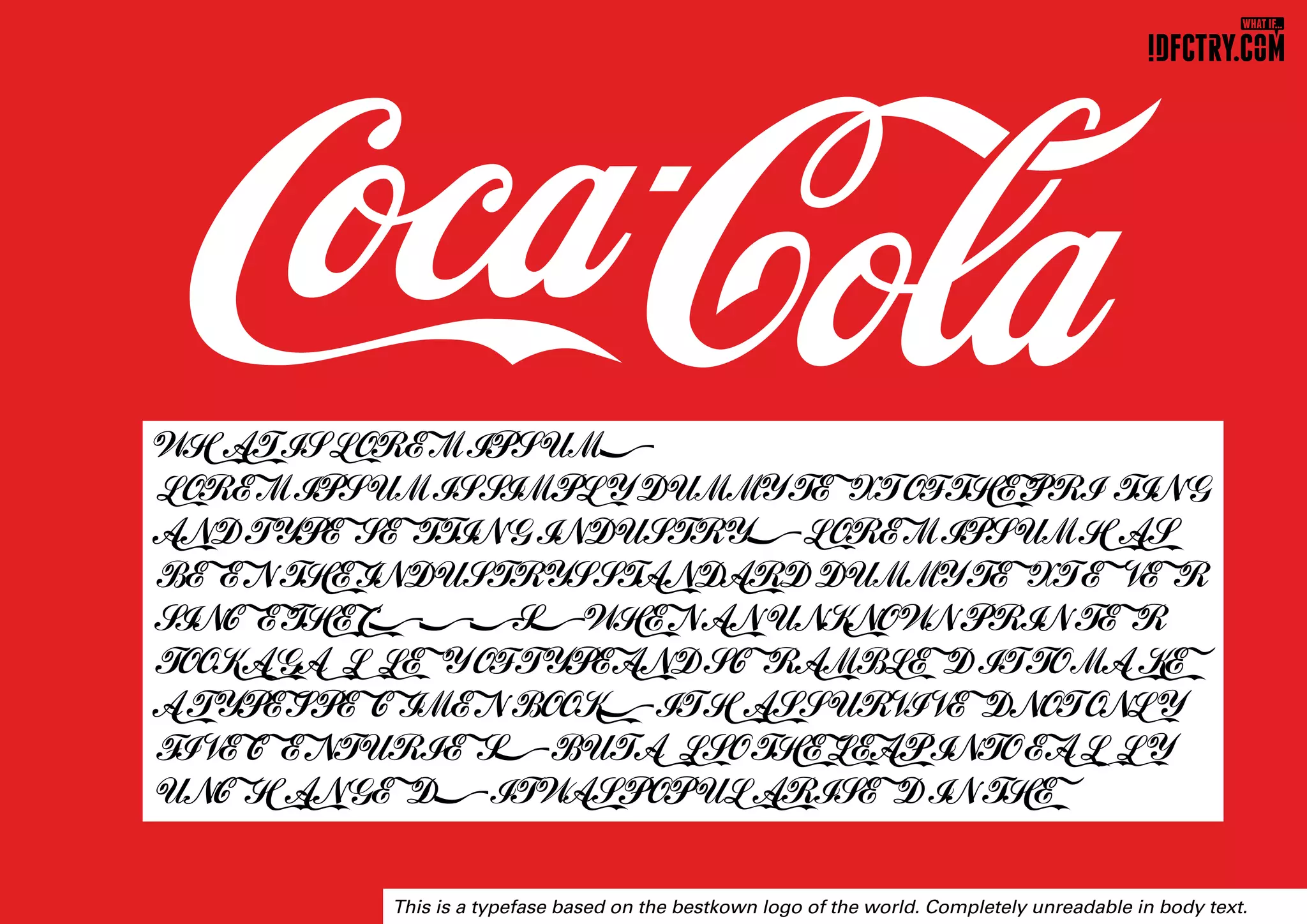 This is a typefase based on the bestkown logo of the world. Completely unreadable in body text.
 