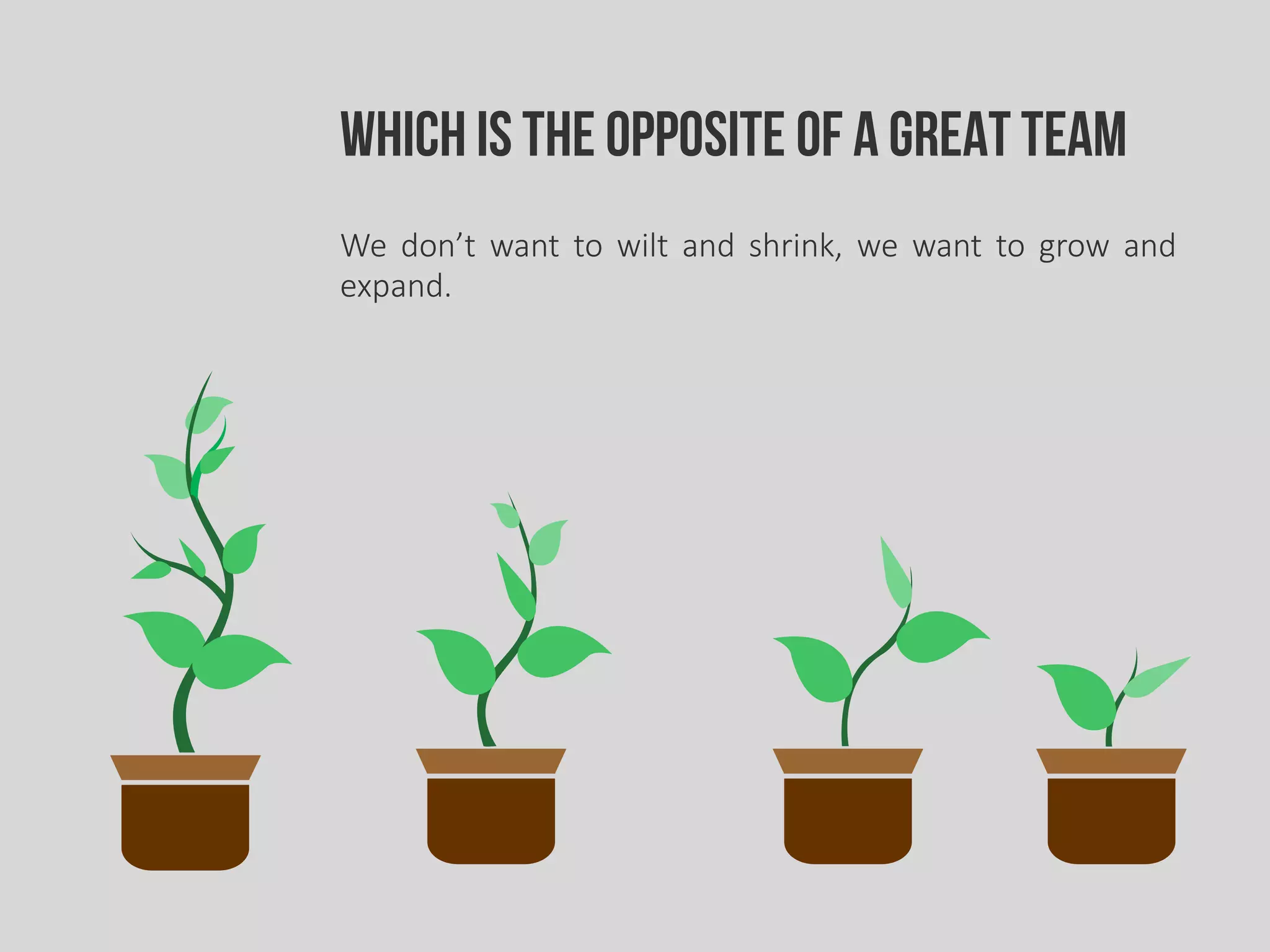 Which is the opposite of a great team
We don’t want to wilt and shrink, we want to grow and
expand.
 