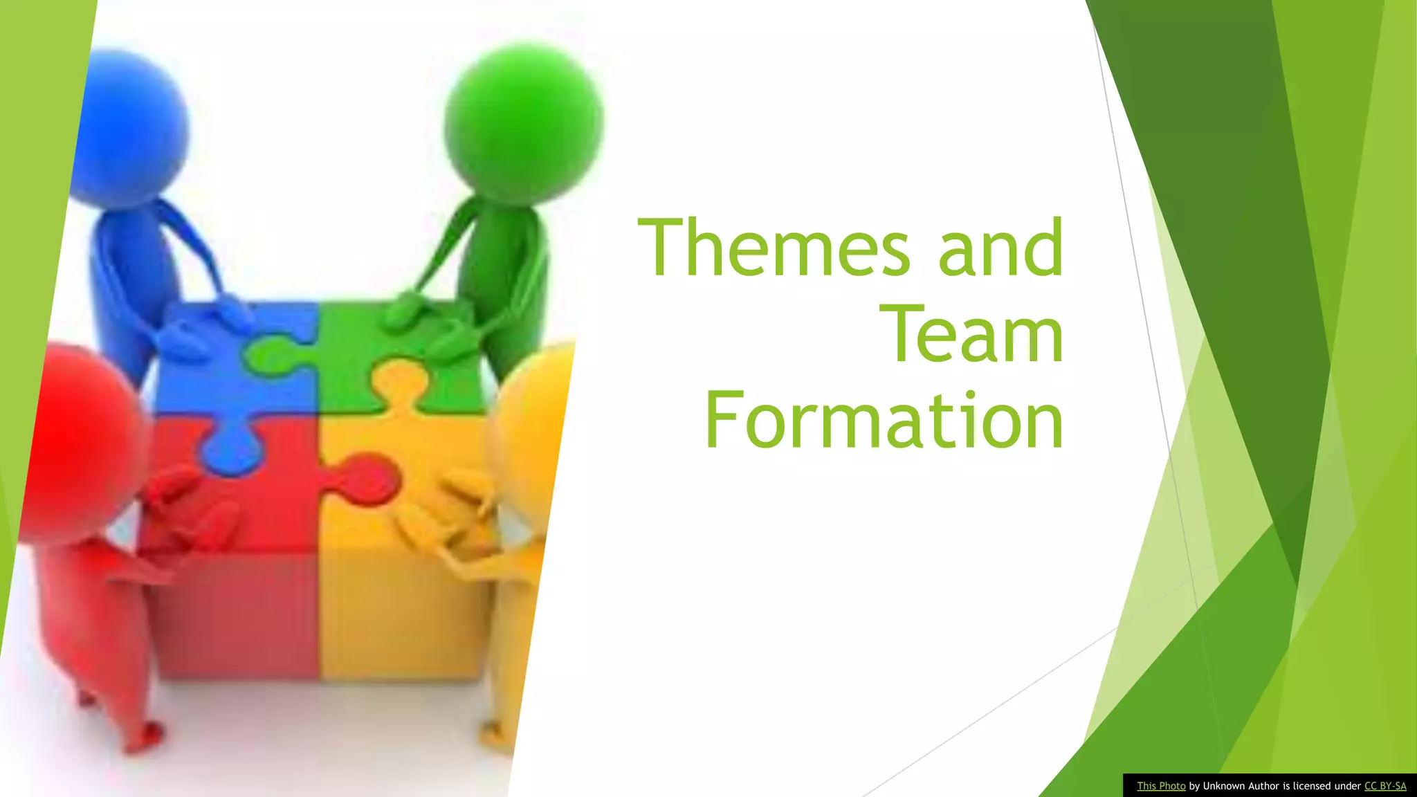 Themes and
Team
Formation
This Photo by Unknown Author is licensed under CC BY-SA
 