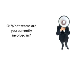 Q: What teams are
   you currently
    involved in?
 