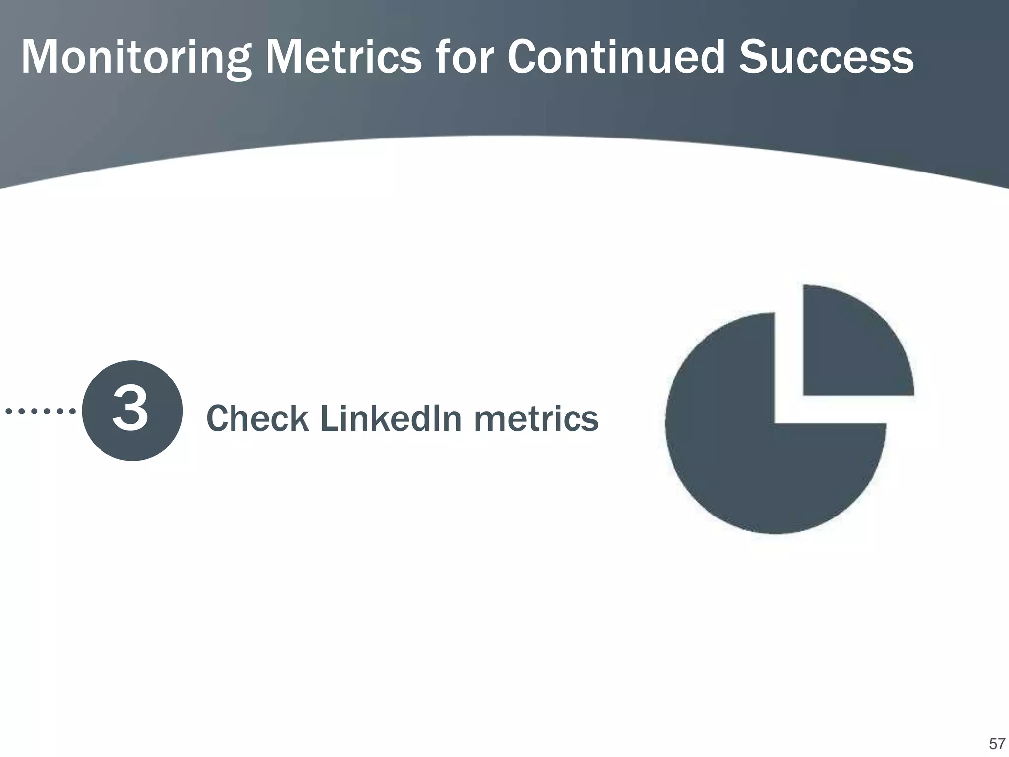 Monitoring Metrics for Continued Success




    3   Check LinkedIn metrics




                                           57
 