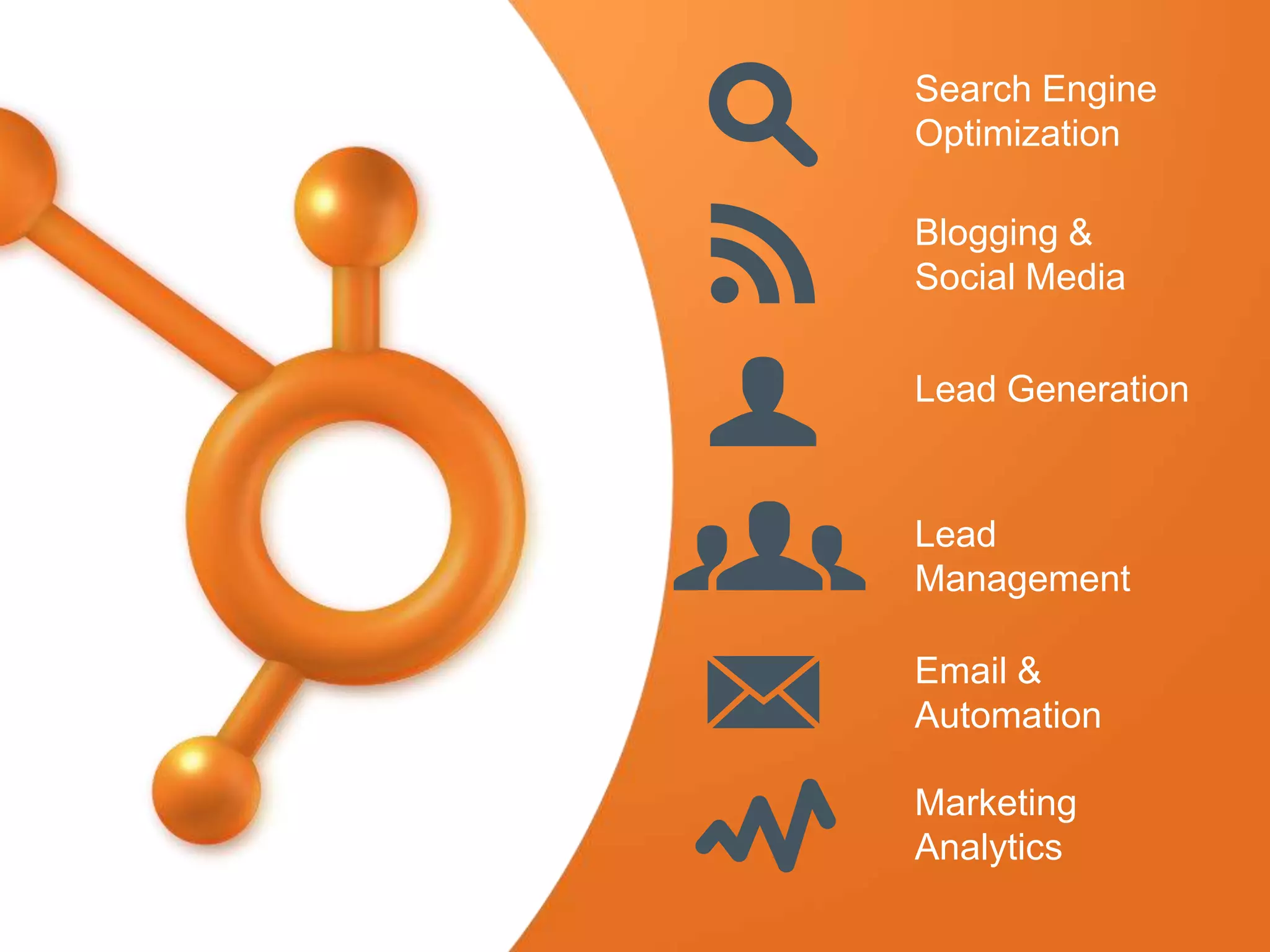 Search Engine
Optimization

Blogging &
Social Media


Lead Generation


Lead
Management

Email &
Automation

Marketing
Analytics
 