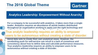 True analytic leadership requires an ability to empower
users to be autonomous without creating a state of disorder.
 