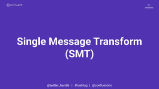 @twitter_handle | #hashtag | @conﬂuentinc
21
Single Message Transform
(SMT)
 