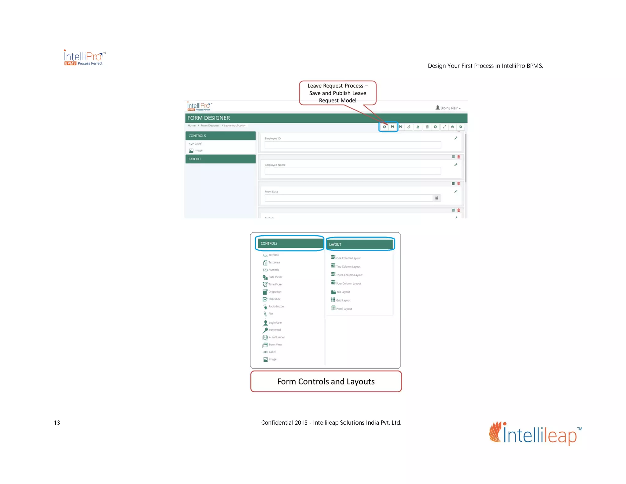Design Your First Process in IntelliPro BPMS.
13 Confidential 2015 - Intellileap Solutions India Pvt. Ltd.
 