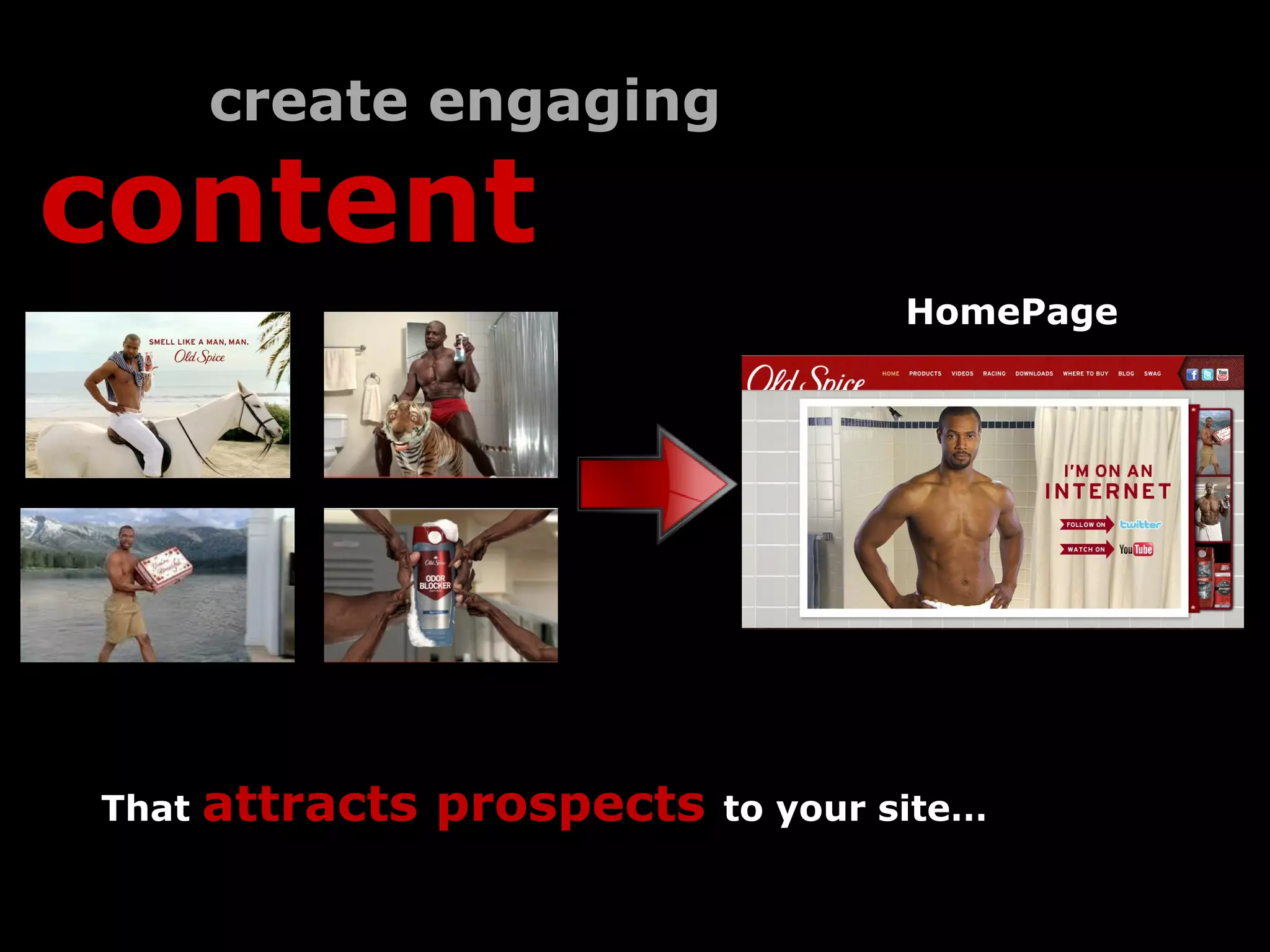 create engaging

content
                                    HomePage




That   attracts prospects   to your site…
 
