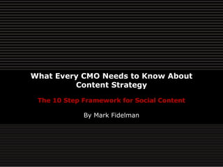 What Every CMO Needs to Know About
         Content Strategy

 The 10 Step Framework for Social Content

             By Mark Fidelman
 