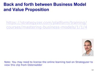 Back and forth between Business Model
and Value Proposition
131
Note: You may need to license the online learning tool on Strategyzer to
view this clip from Osterwalder
https://strategyzer.com/platform/training/
courses/mastering-business-models/1/1/4
 